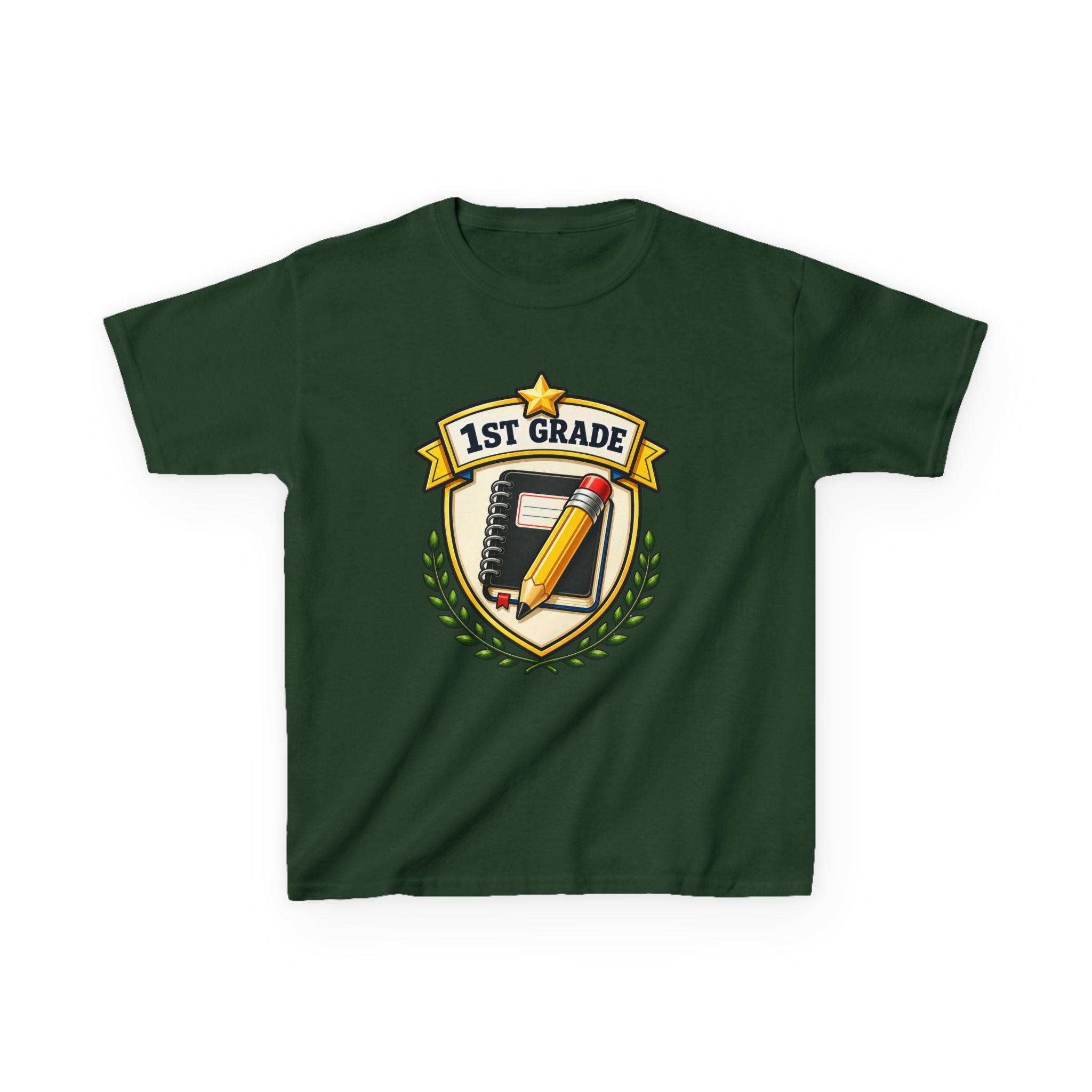 Kids 1st Grade T-Shirt — 'First Day Ready' Pencil & Notebook Badge Graphic Tee