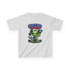 Kids Soccer T-Shirt — 'Too Fast for Earth' Cute Green Alien Soccer Graphic Tee