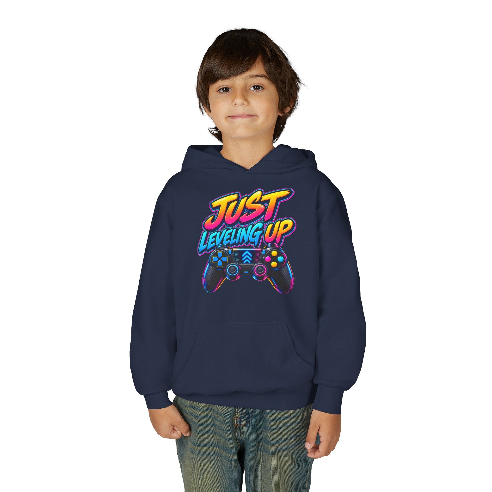 Kidxtr™ Kids Gamer Hoodie — 'Just Level Up' Gamer Graphic Sweatshirt