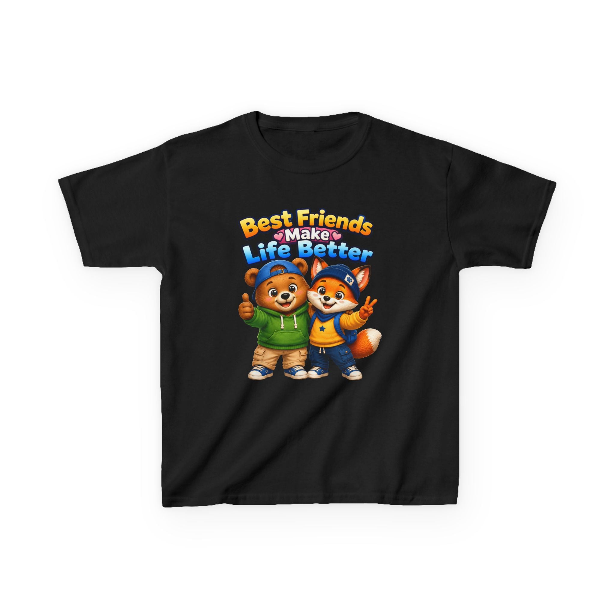 Kids Friendship T-Shirt — 'Best Friends Make Life Better' Cute Bear & Fox Graphic Tee
