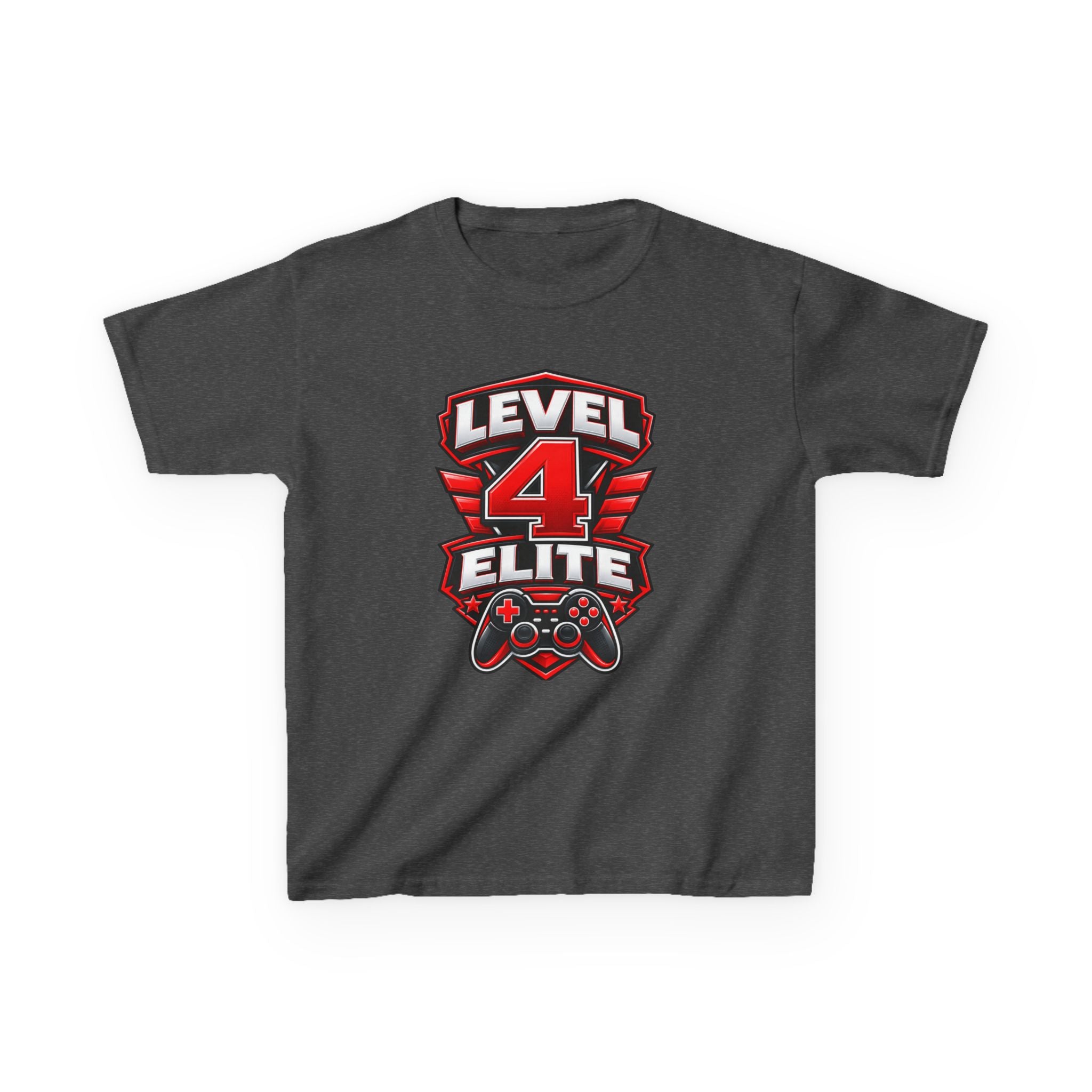 Kids Gamer T-Shirt — 'Level 4 Elite' Gamer Badge Graphic Tee