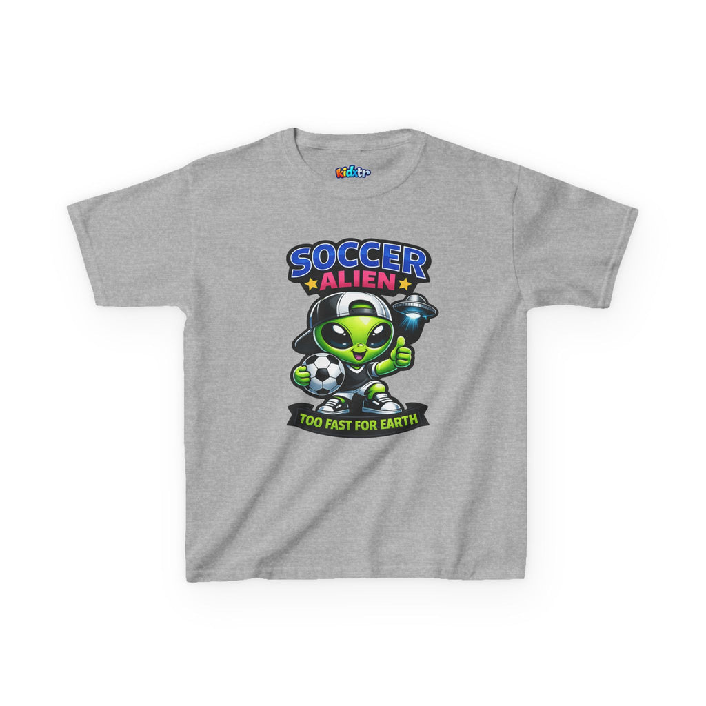 Kidxtr™ Kids Soccer T-Shirt — 'Too Fast for Earth' Soccer Alien Graphic Tee