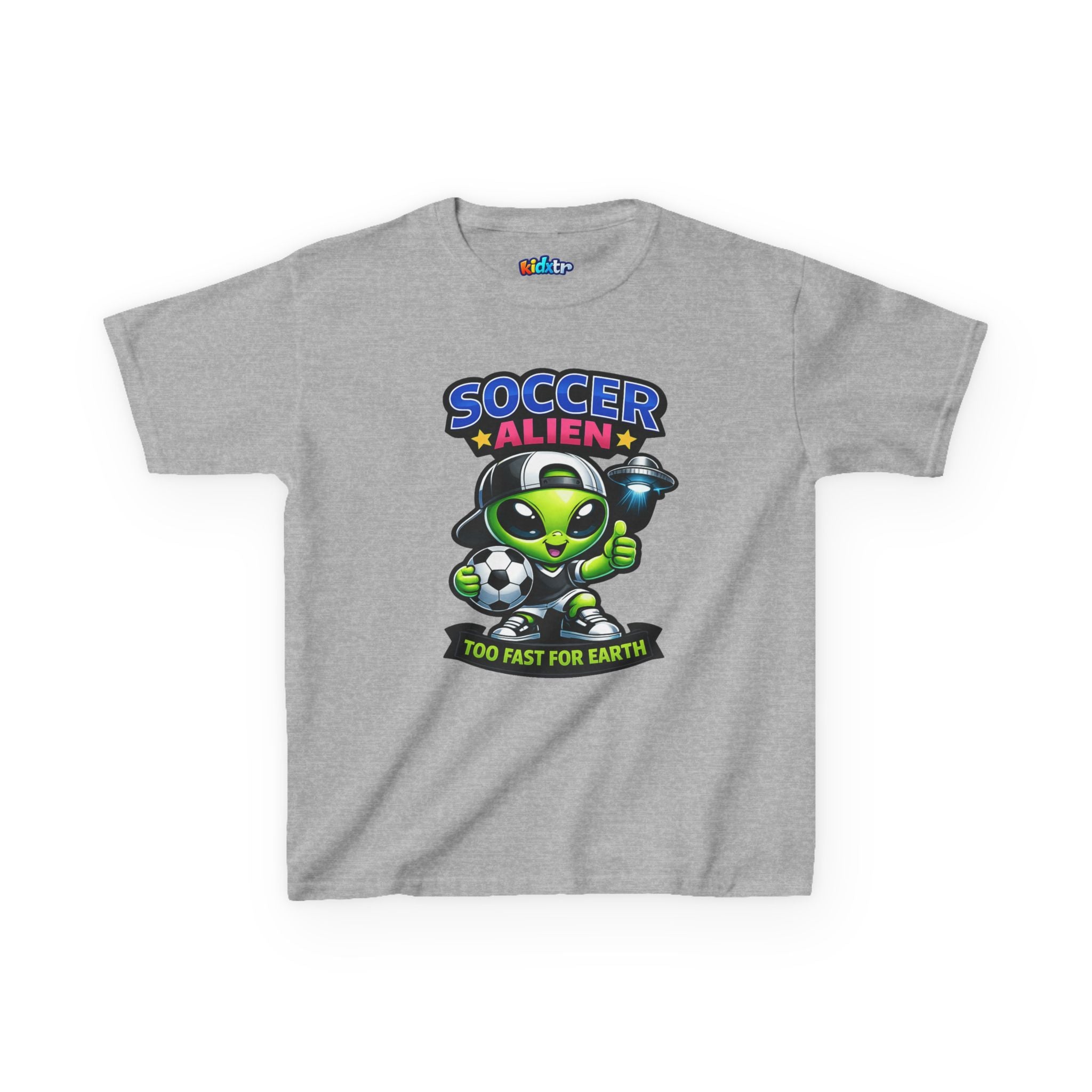 Kidxtr™ Kids Soccer T-Shirt — 'Too Fast for Earth' Soccer Alien Graphic Tee