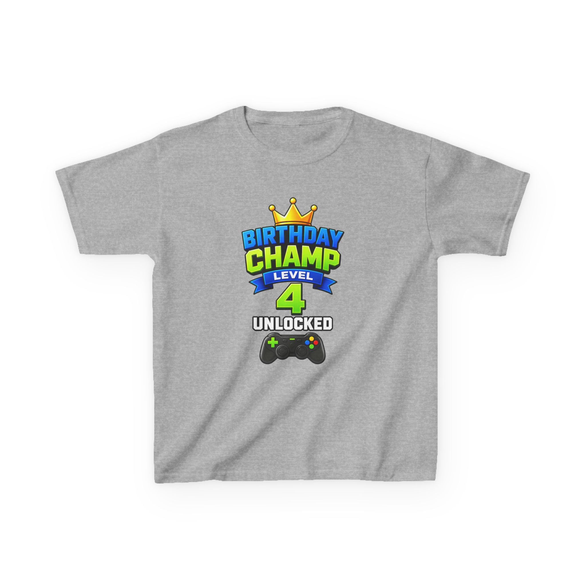 Kids Birthday T-Shirt — 'Birthday Champ' Level 4 Unlocked Gamer Graphic Tee