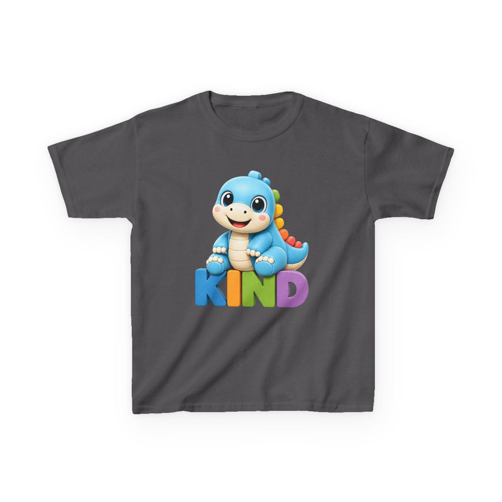 Kids Animal T-Shirt — 'KIND' Cute Blue Dinosaur Kindness Graphic Tee