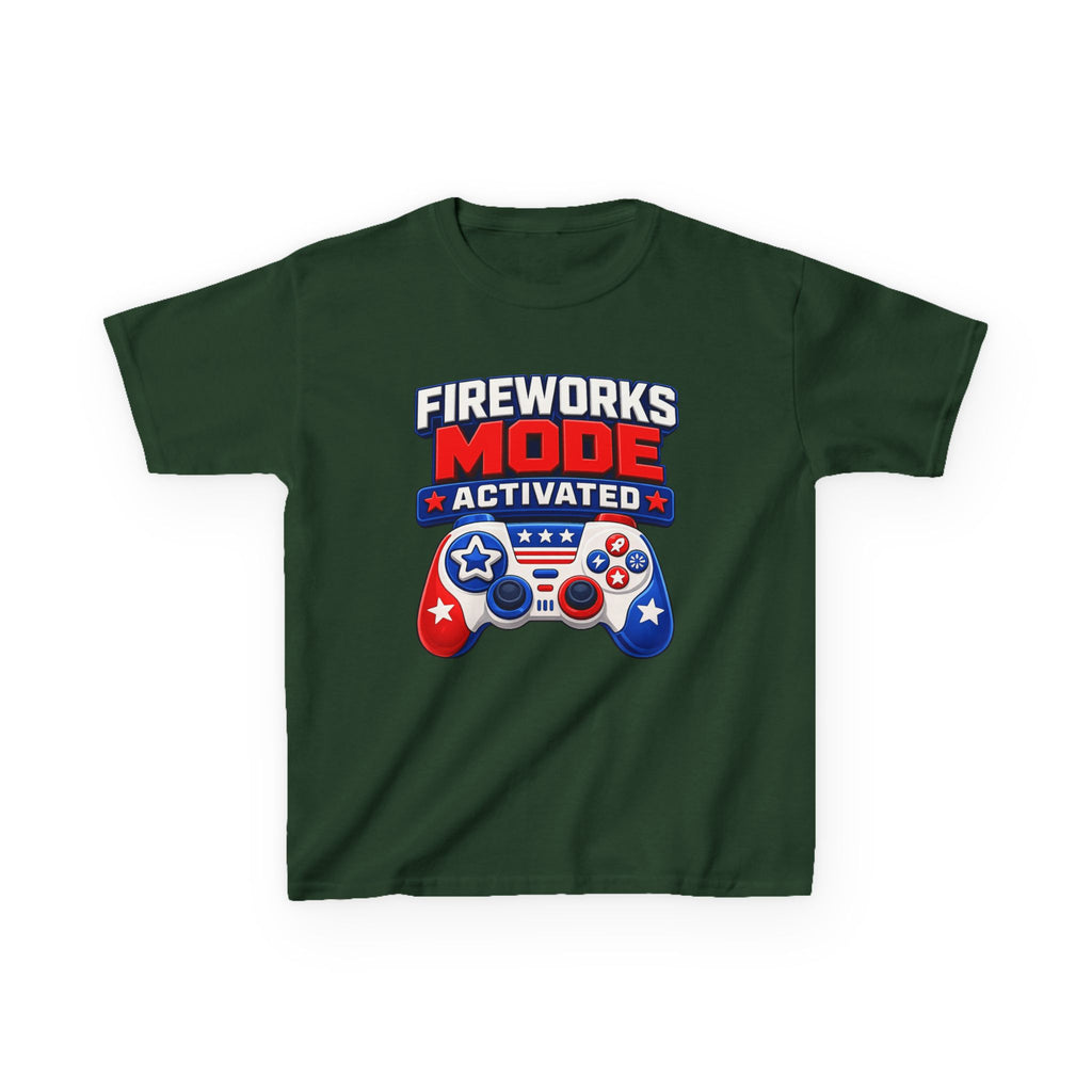 Kids Tee — "Fireworks Mode Activated" Patriotic Gamer Shirt