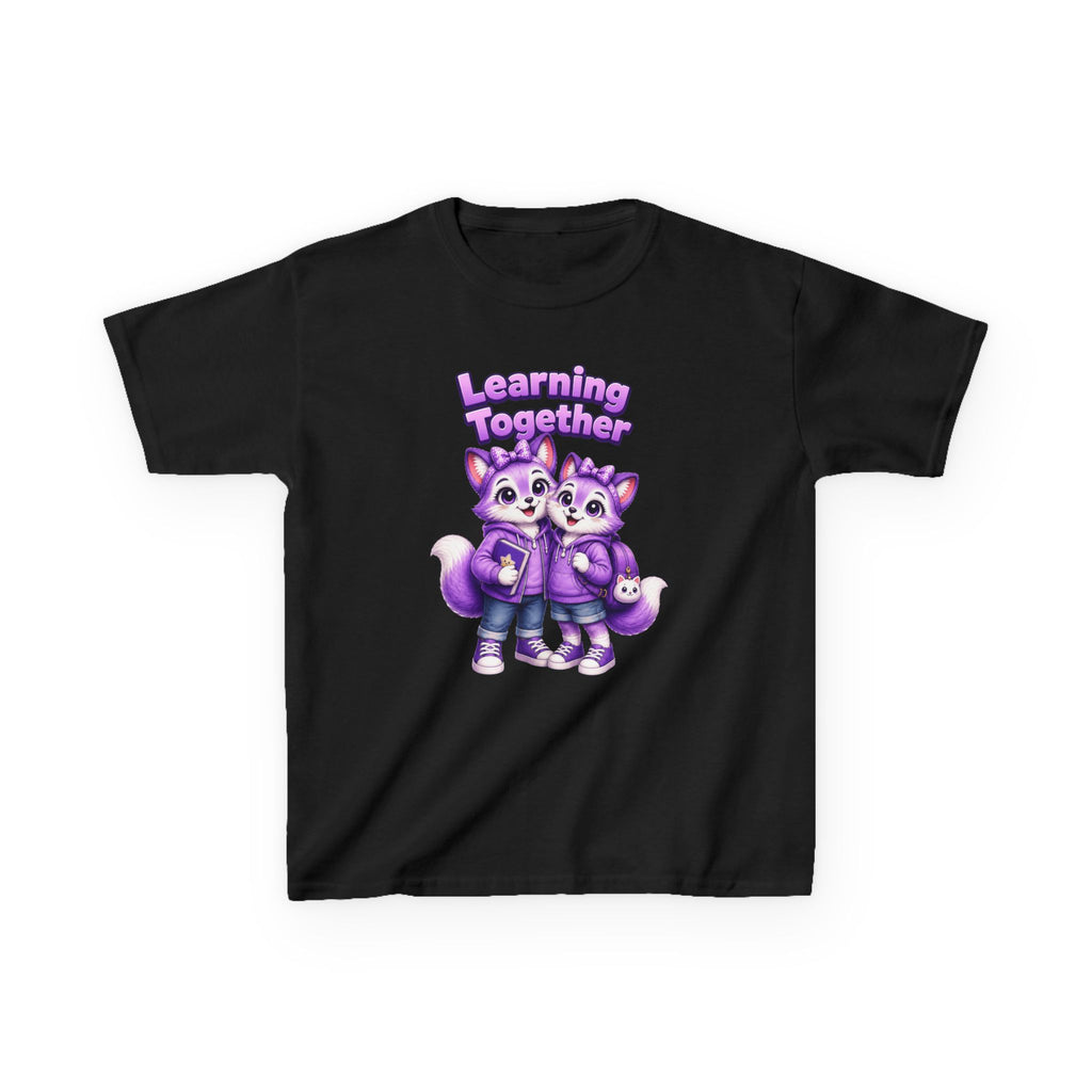 Kids Fox T-Shirt — 'Learning Together' Purple Fox Friends Graphic Tee
