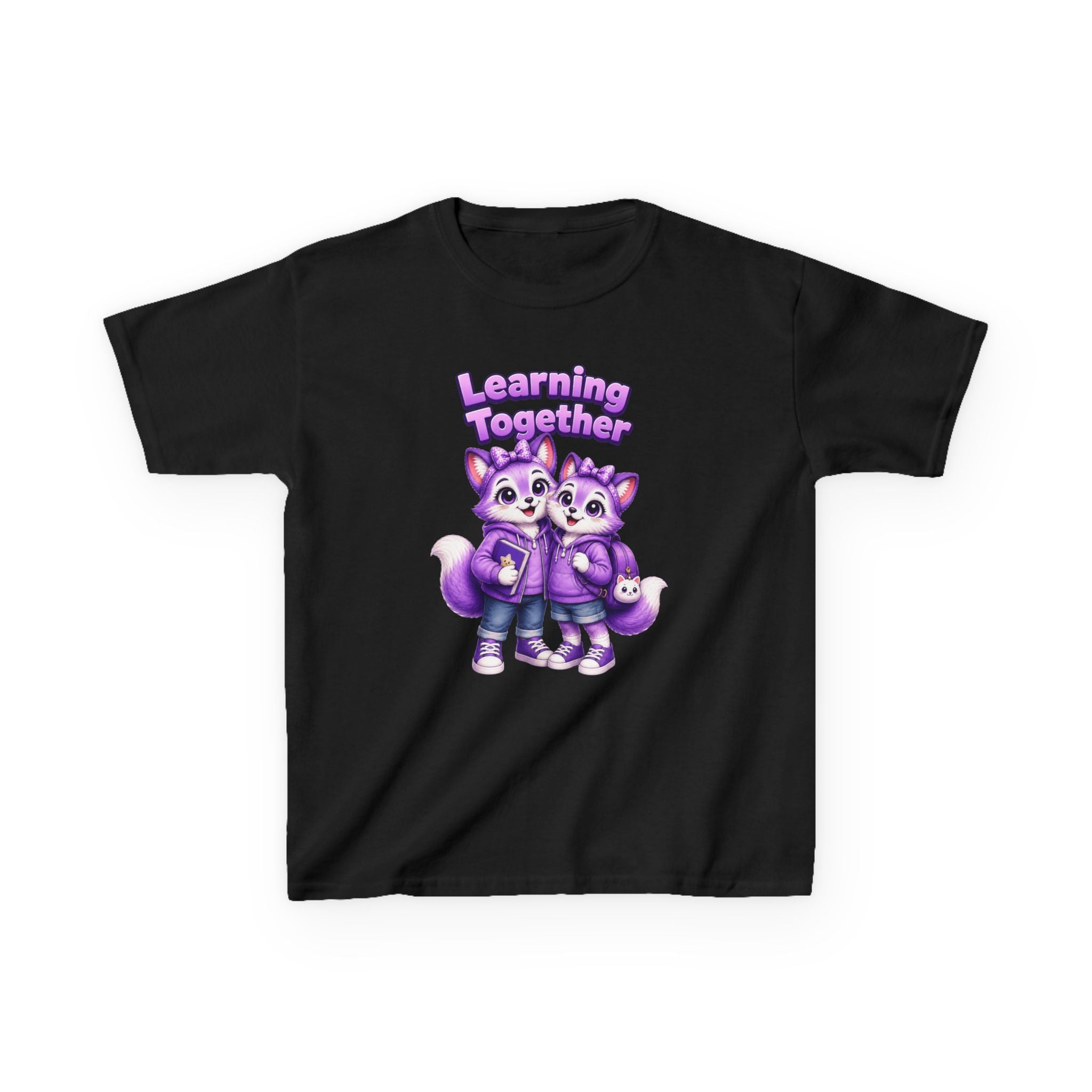 Kids Fox T-Shirt — 'Learning Together' Purple Fox Friends Graphic Tee