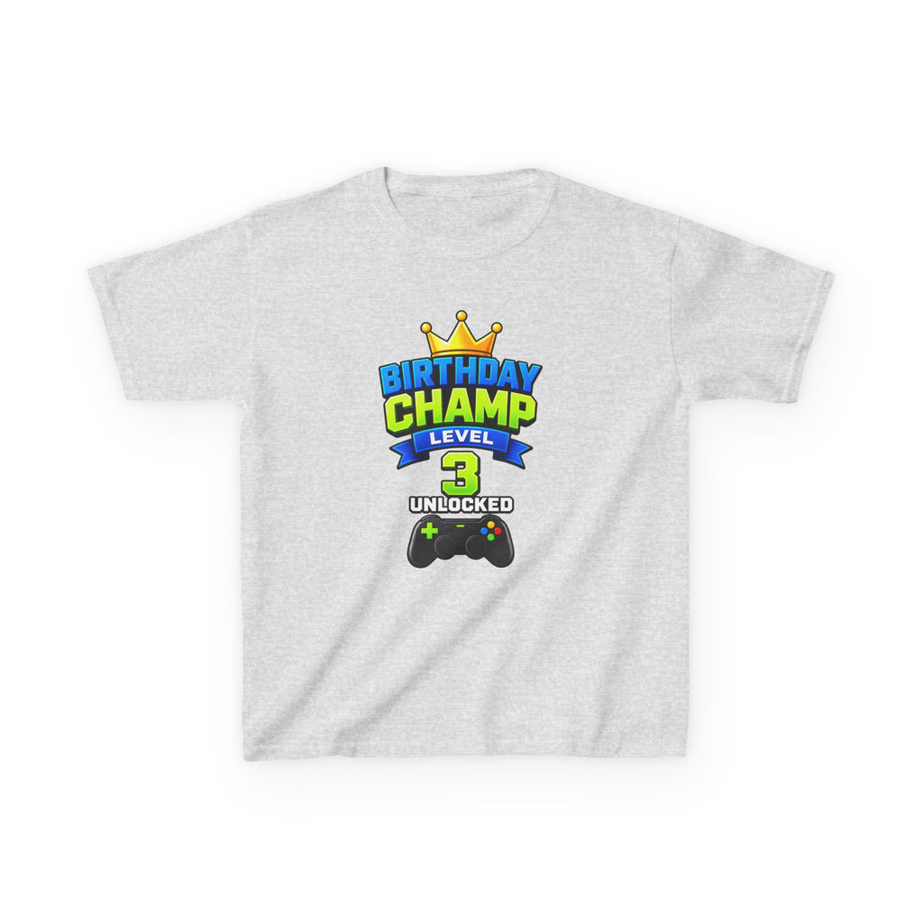 Kids Birthday T-Shirt — 'Birthday Champ' Level 3 Gamer Crown Graphic Tee