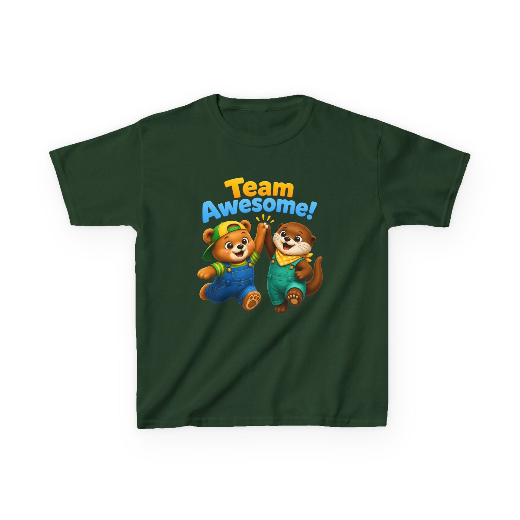 Kids Teamwork T-Shirt — 'Team Awesome!' High-Five Bear & Otter Graphic Tee