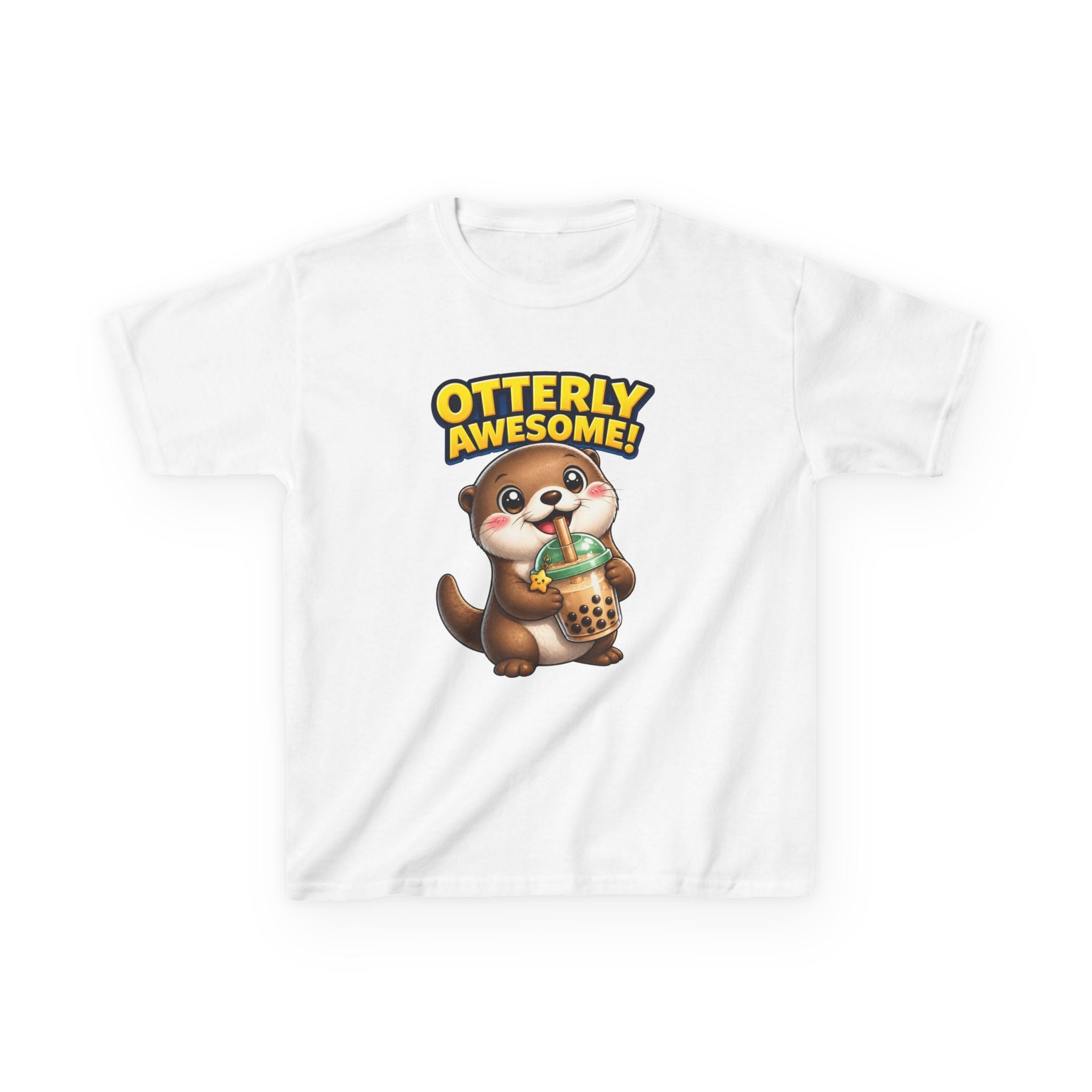 Kids Otter T-Shirt — 'Otterly Awesome!' Cute Otter Drinking Bubble Tea Graphic Tee