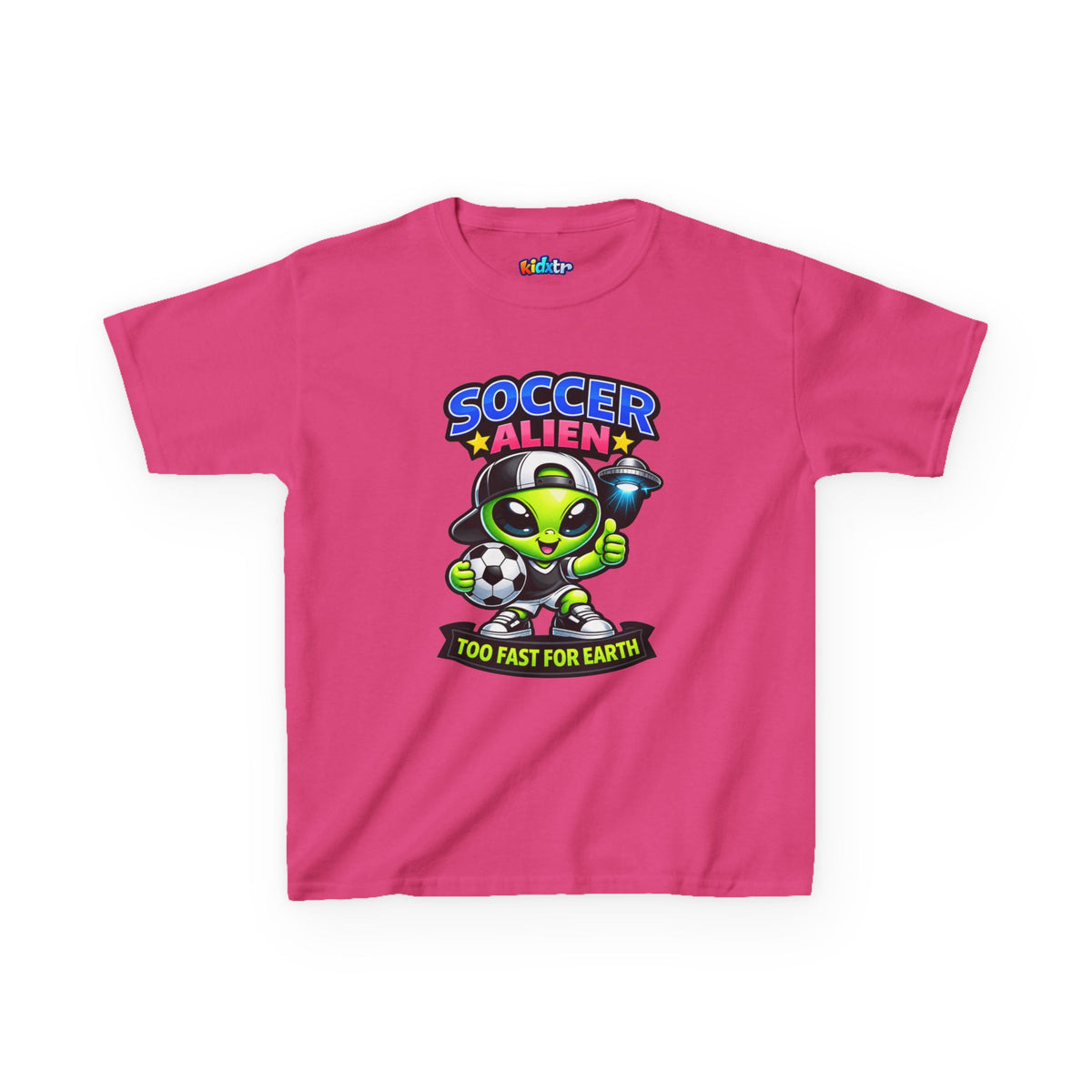 Kidxtr™ Kids Soccer T-Shirt — 'Too Fast for Earth' Alien Soccer Graphic Tee