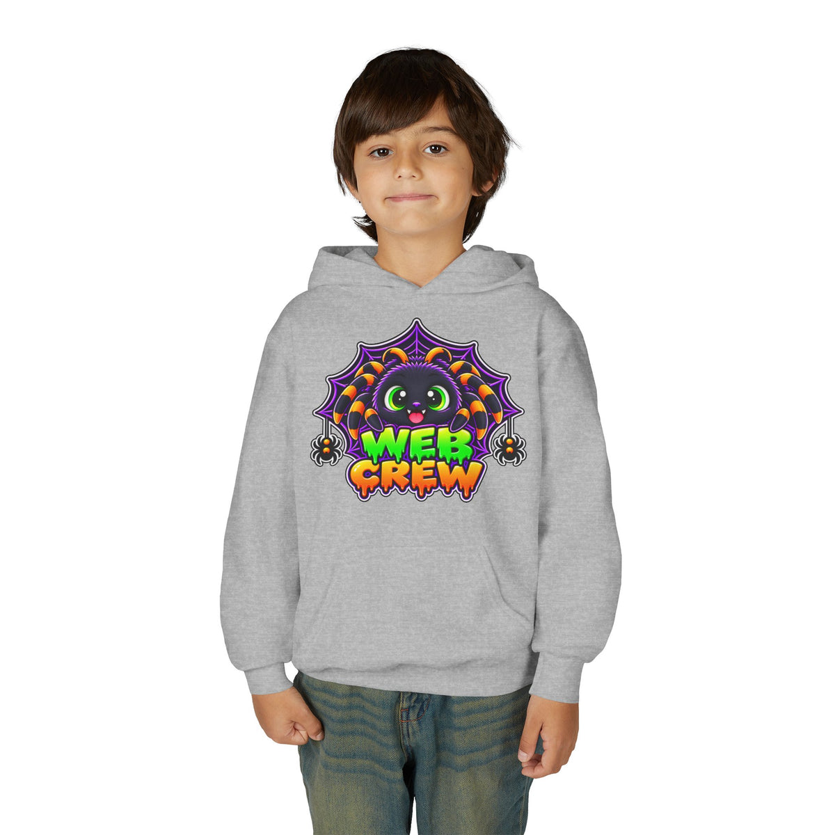 Kidxtr™ Kids Spider Hoodie — 'Web Crew' Cute Halloween Spider Graphic Hoodie