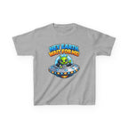 Kidxtr™ Kids Space T-Shirt — 'Hey Earth, Wait For Me!' Alien Spaceship Graphic Tee