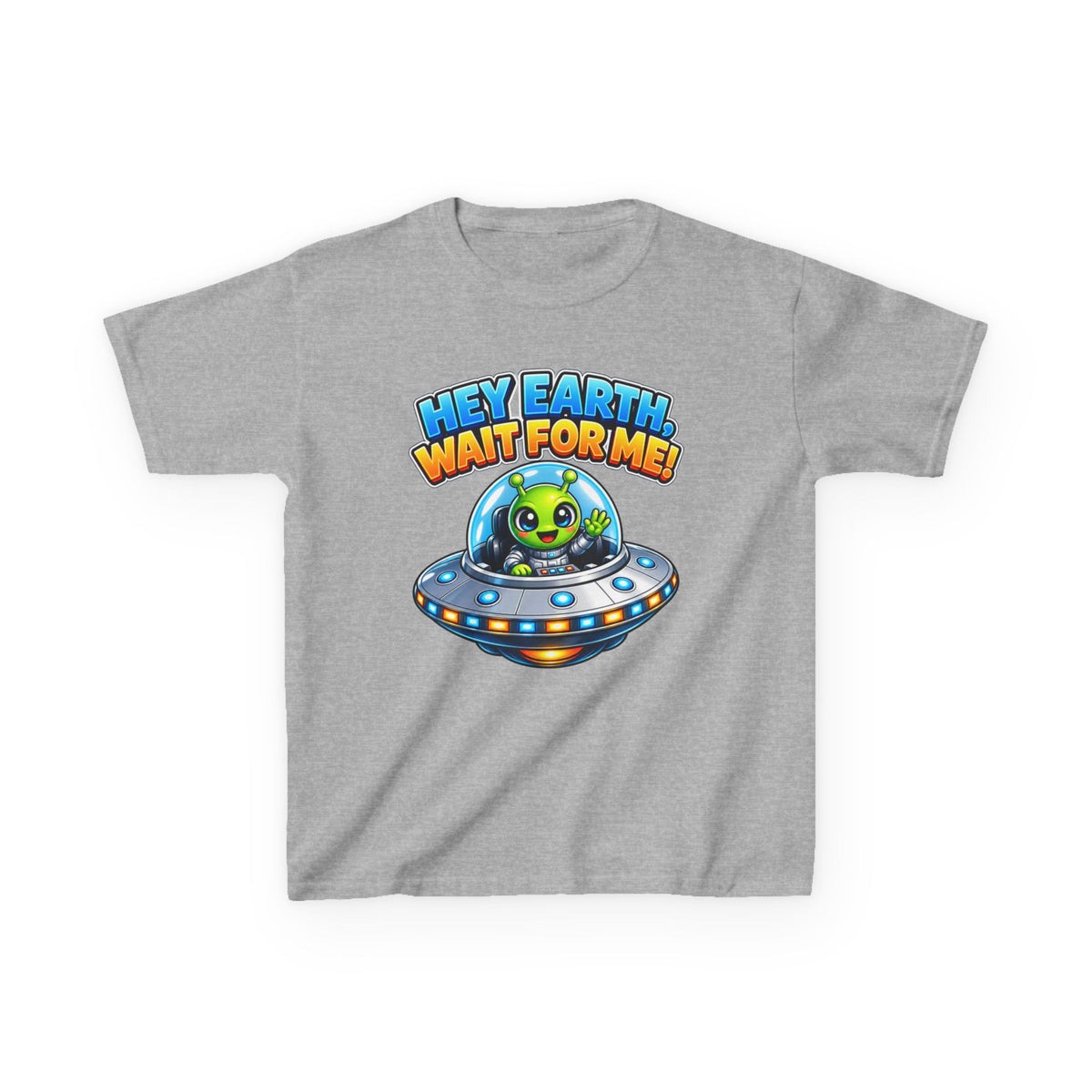 Kidxtr™ Kids Space T-Shirt — 'Hey Earth, Wait For Me!' Alien Spaceship Graphic Tee