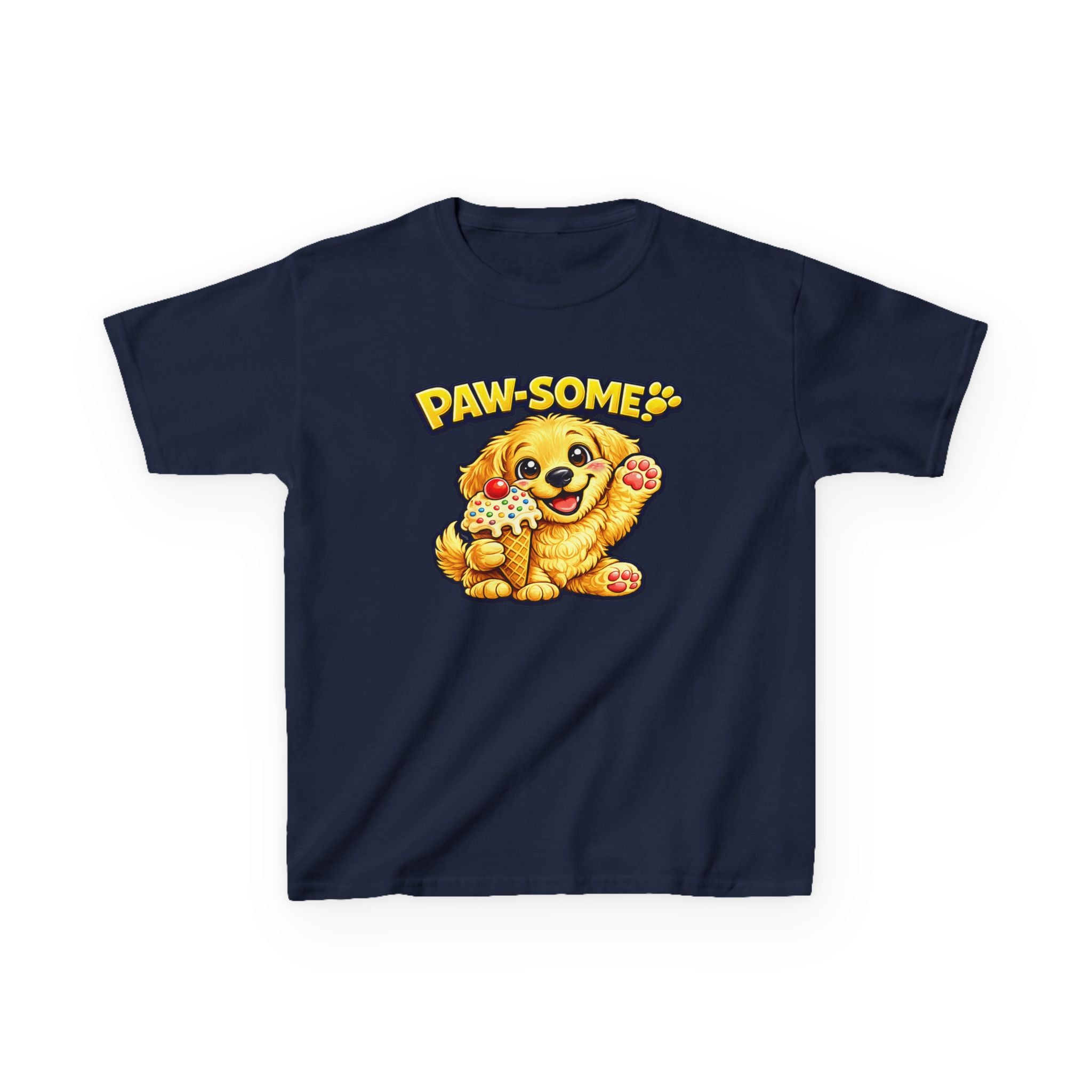 Kids Dog T-Shirt — 'Paw-some!' Golden Puppy Graphic Tee