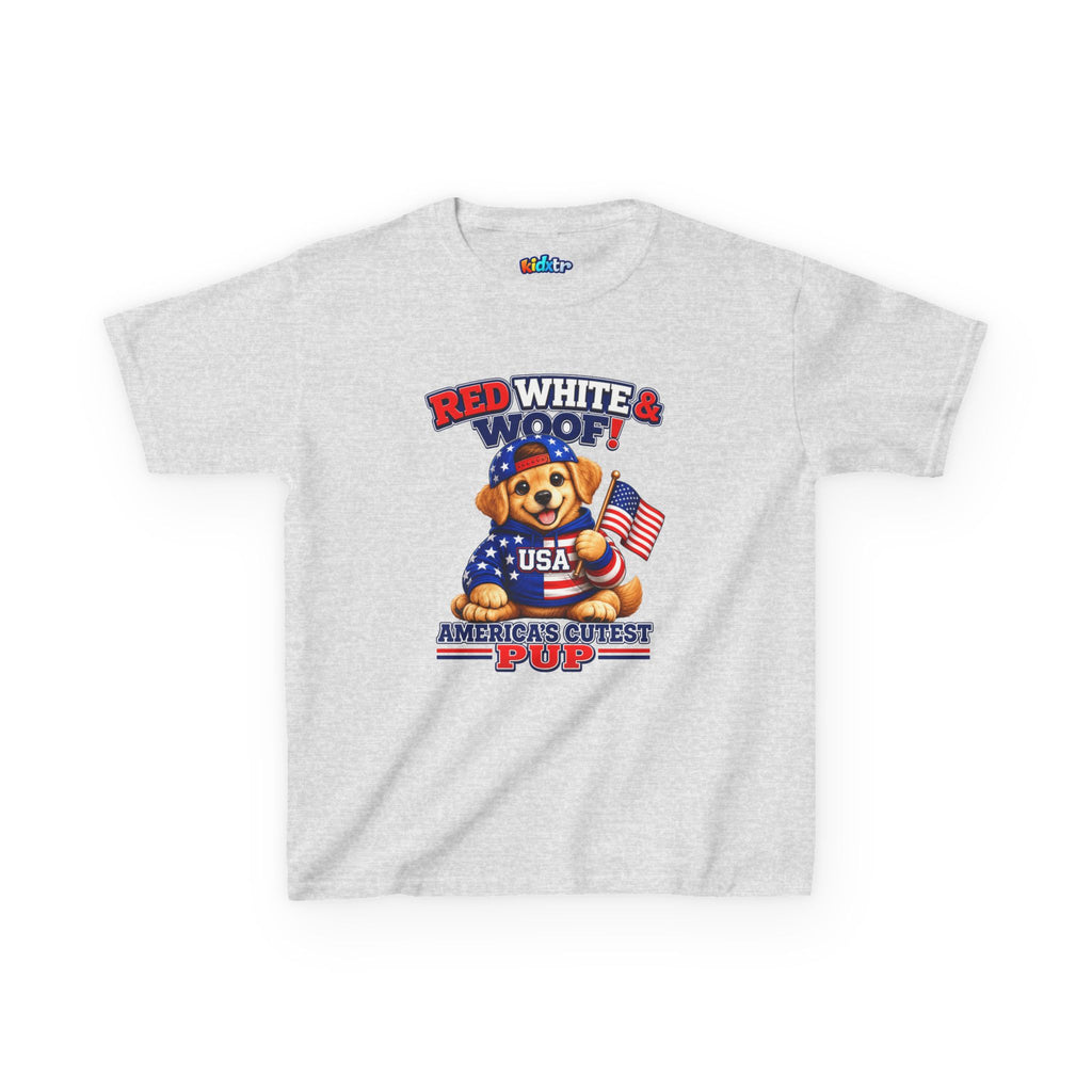 Kidxtr™ Kids Patriotic T-Shirt — 'Red White & Woof!' USA Dog Graphic Tee