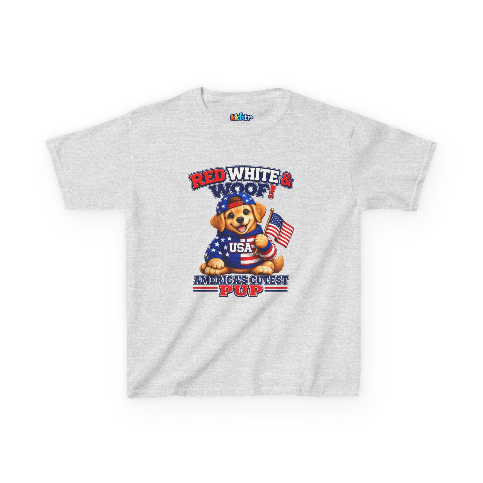Kidxtr™ Kids Patriotic T-Shirt — 'Red White & Woof!' USA Dog Graphic Tee