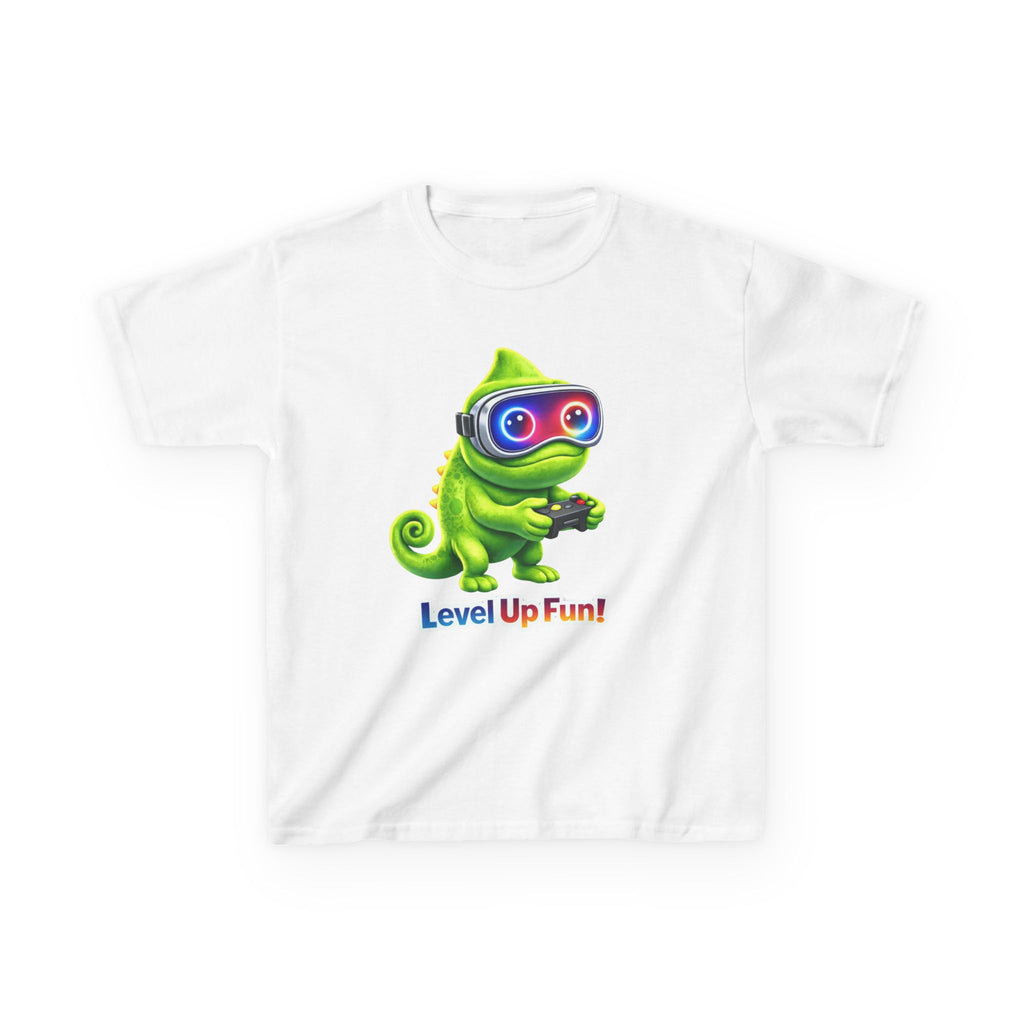 Kids Gaming T-Shirt — 'Level Up Fun!' Chameleon Gamer Graphic Tee