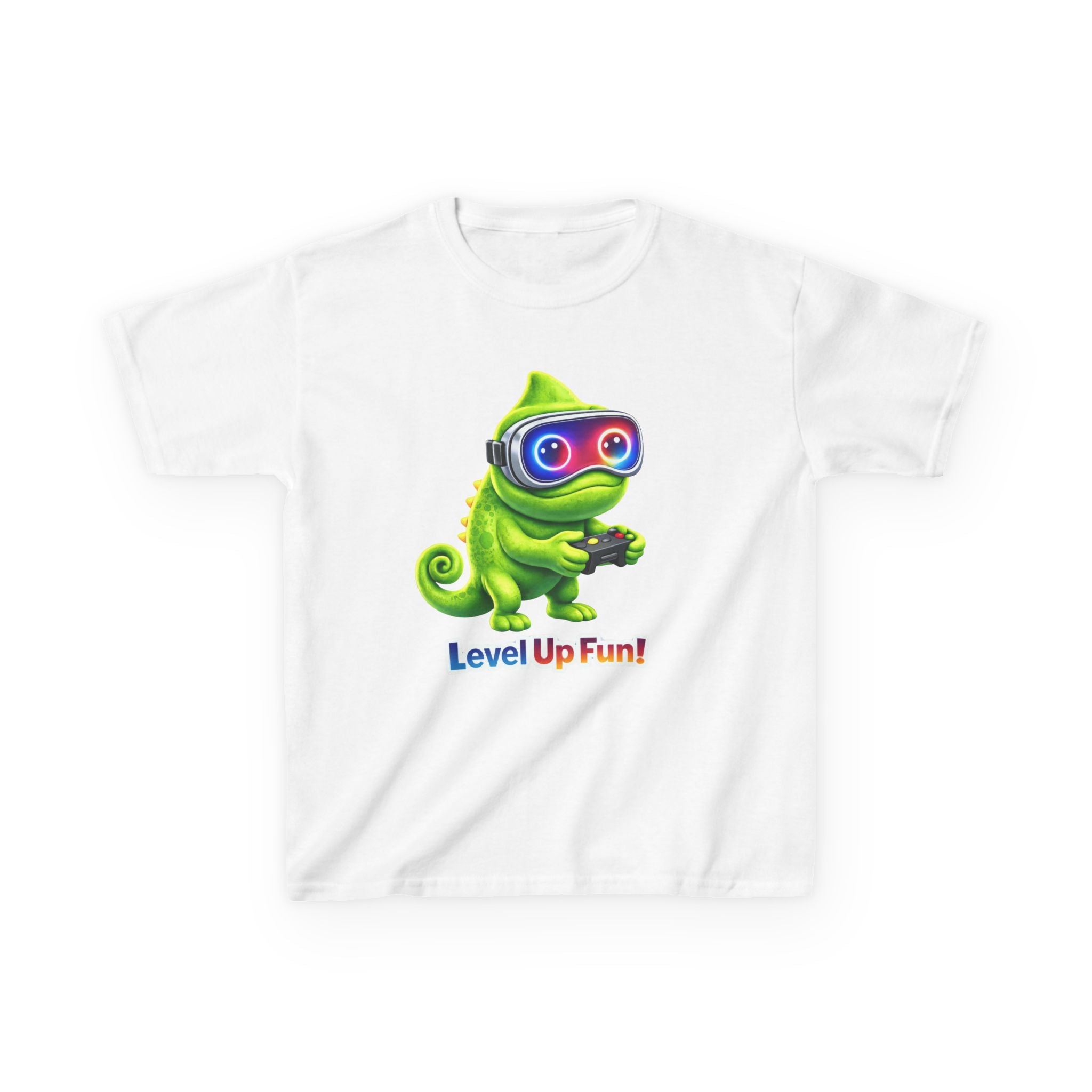 Kids Gaming T-Shirt — 'Level Up Fun!' Chameleon Gamer Graphic Tee