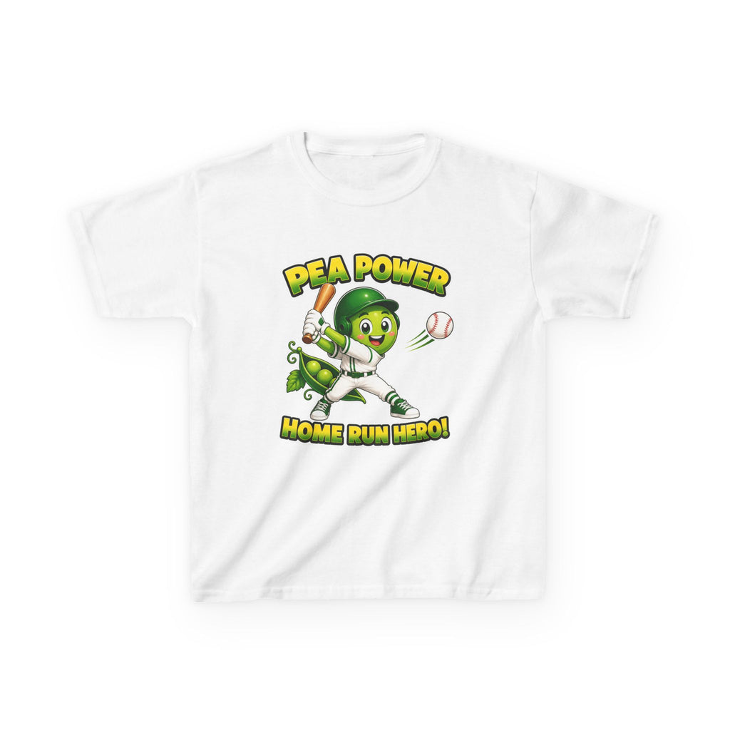 Kids Baseball T-Shirt — 'Pea Power Home Run Hero' Graphic Tee