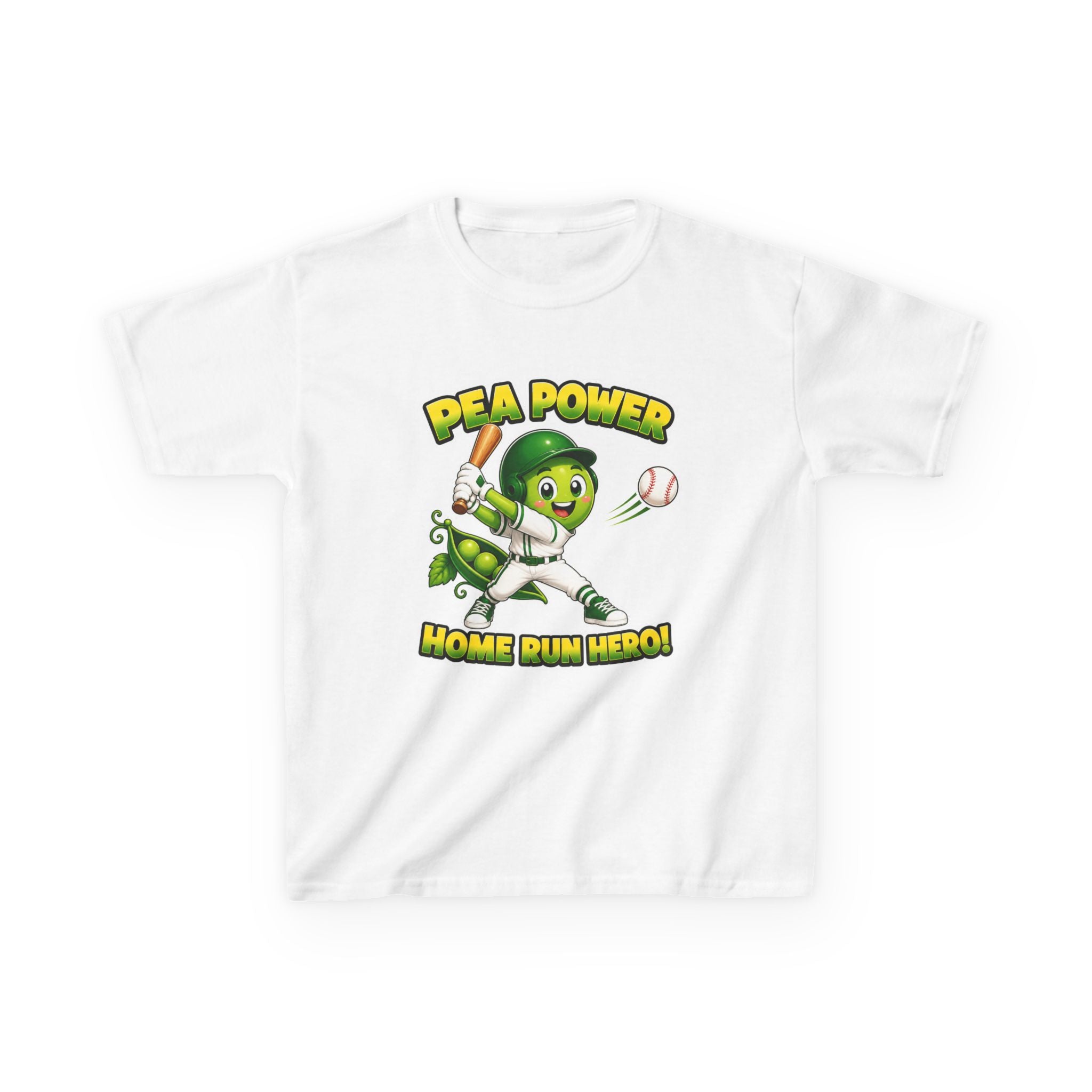 Kids Baseball T-Shirt — 'Pea Power Home Run Hero' Graphic Tee