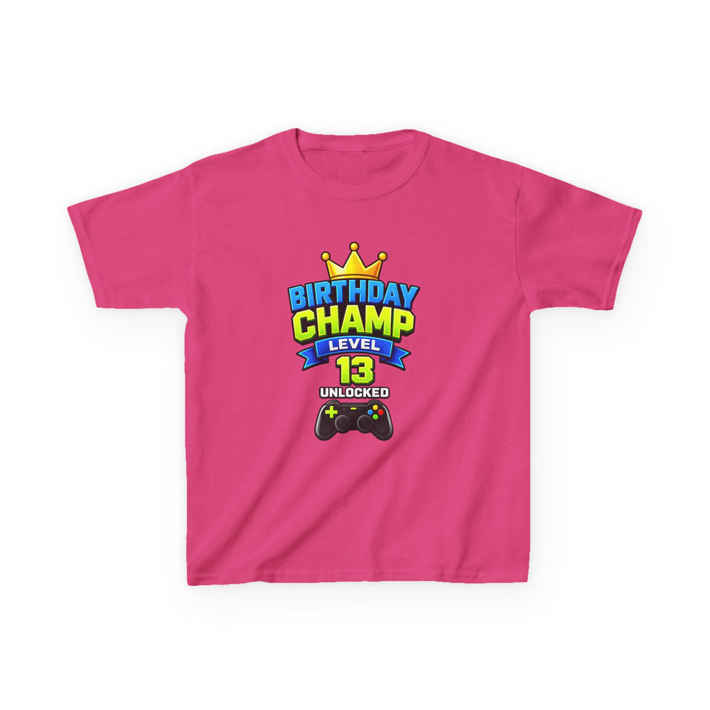 Kids Tee — "Birthday Champ Level 13 Unlocked" Gamer Birthday Shirt