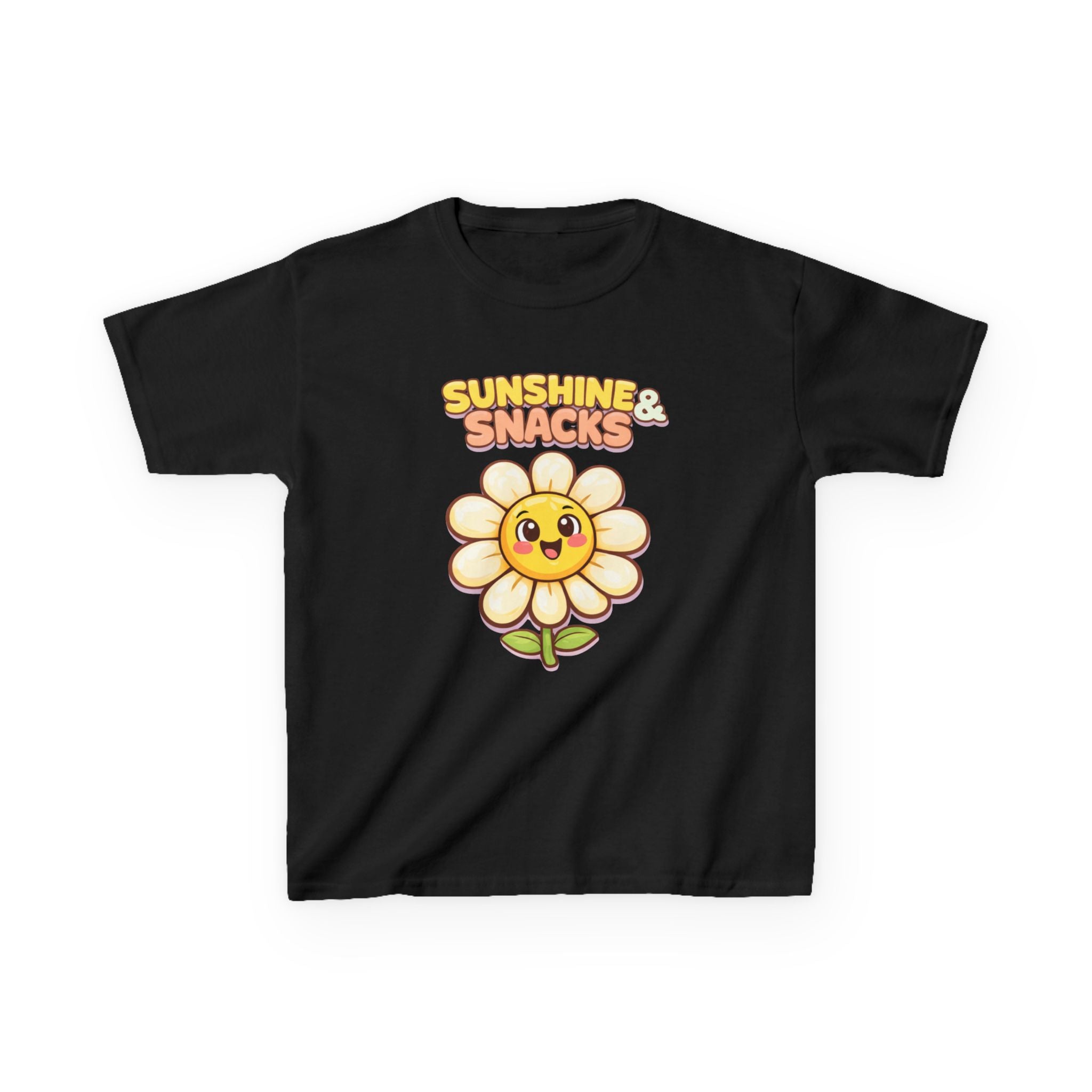 Kids Sunshine T-Shirt — 'Sunshine & Snacks' Smiling Daisy Graphic Tee