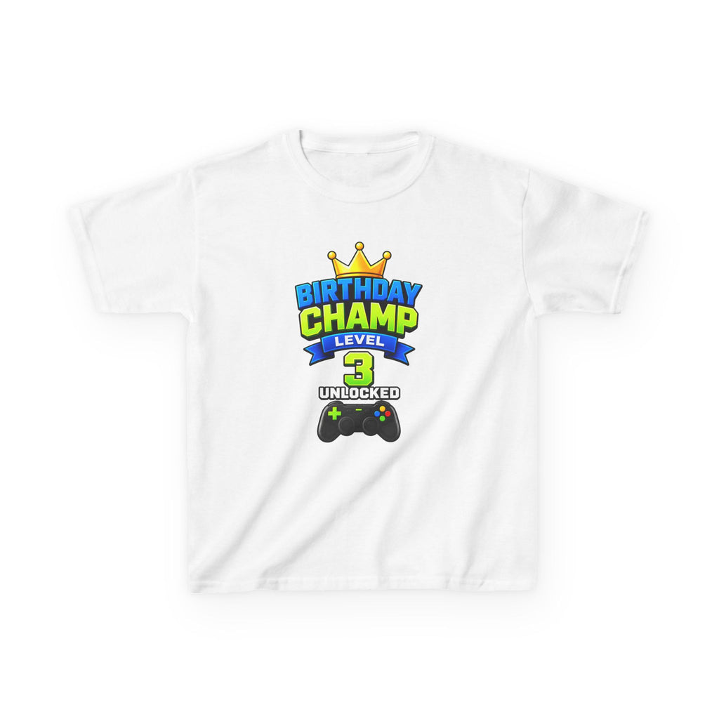 Kids Birthday T-Shirt — 'Birthday Champ' Level 3 Gamer Crown Graphic Tee