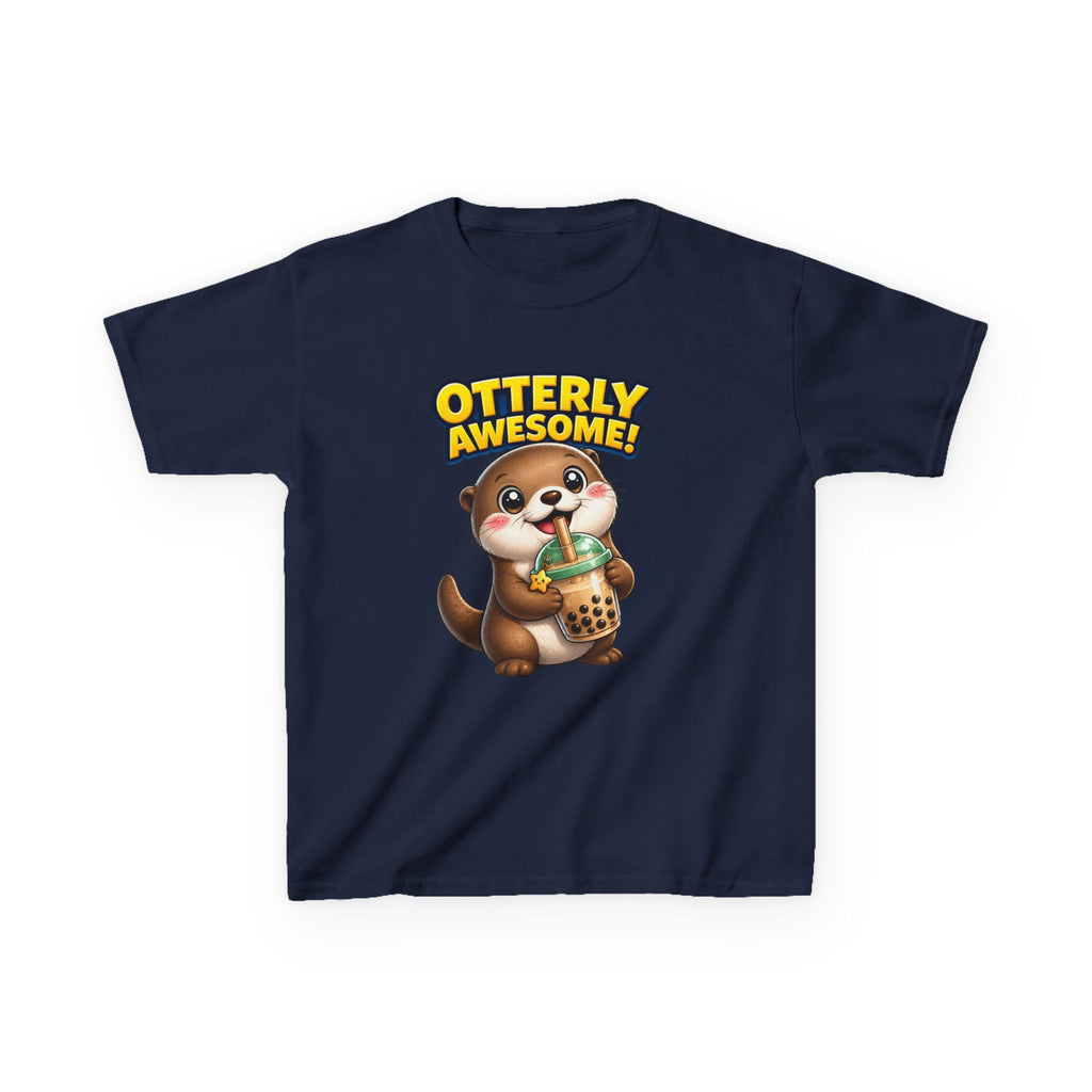 Kids Otter T-Shirt — 'Otterly Awesome!' Cute Otter Drinking Bubble Tea Graphic Tee