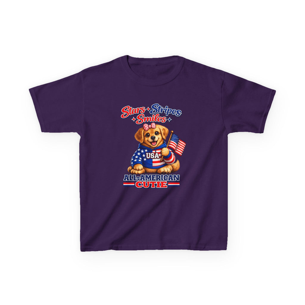 Kids Patriotic T-Shirt — 'Stars, Stripes & Smiles' All-American Dog Graphic Tee