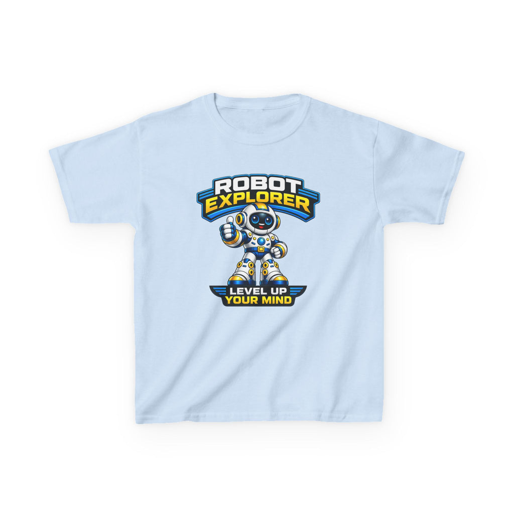 Kids T‑Shirt — "Robot Explorer: Level Up Your Mind" Cute STEM Robot Tee