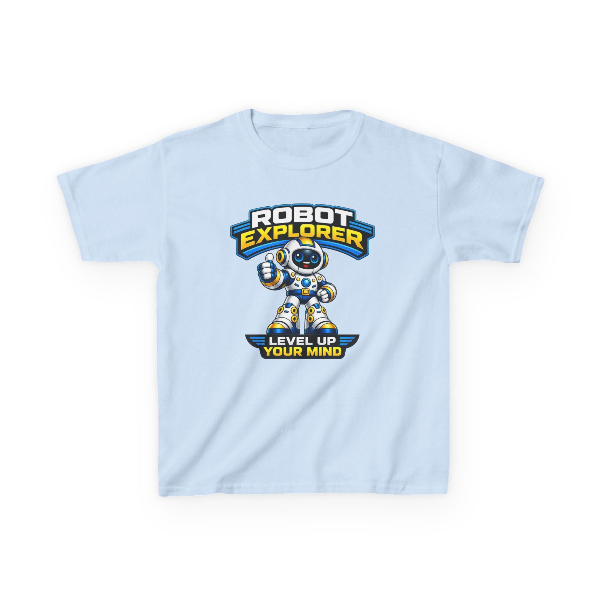 Kids T‑Shirt — "Robot Explorer: Level Up Your Mind" Cute STEM Robot Tee