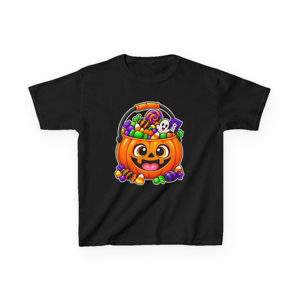 Kidxtr™ Kids Pumpkin T-Shirt — 'Trick or Treat' Jack-O-Lantern Candy Basket Graphic Tee