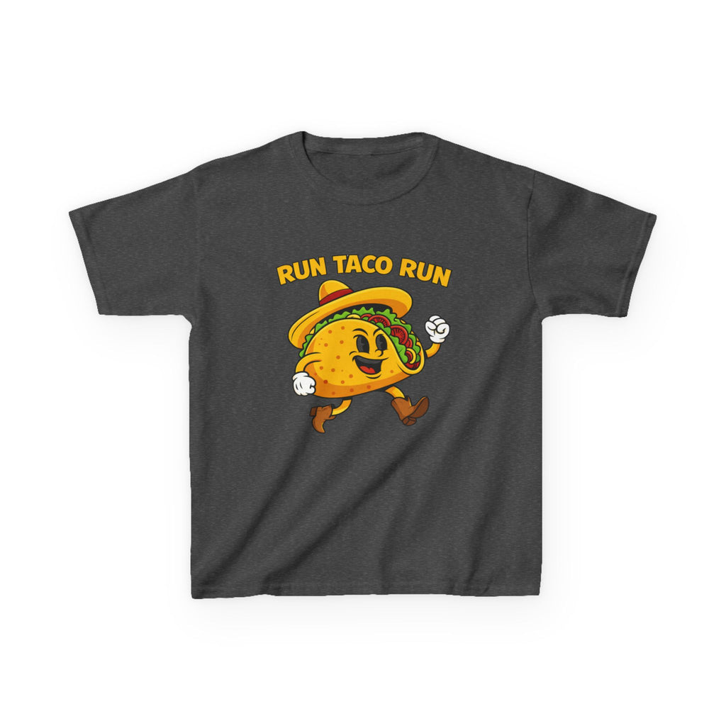 Kids Funny T-Shirt — 'Run Taco Run!' Cute Running Taco Graphic Tee