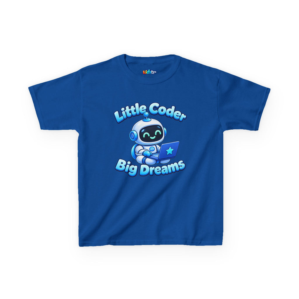 Kidxtr™ Kids Coder T-Shirt — 'Little Coder, Big Dreams' Robot Graphic Tee