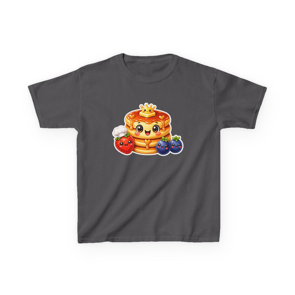 Kids Breakfast T-Shirt — 'Short Stack' Cute Pancake Stack with Smiling Berries Graphic Tee