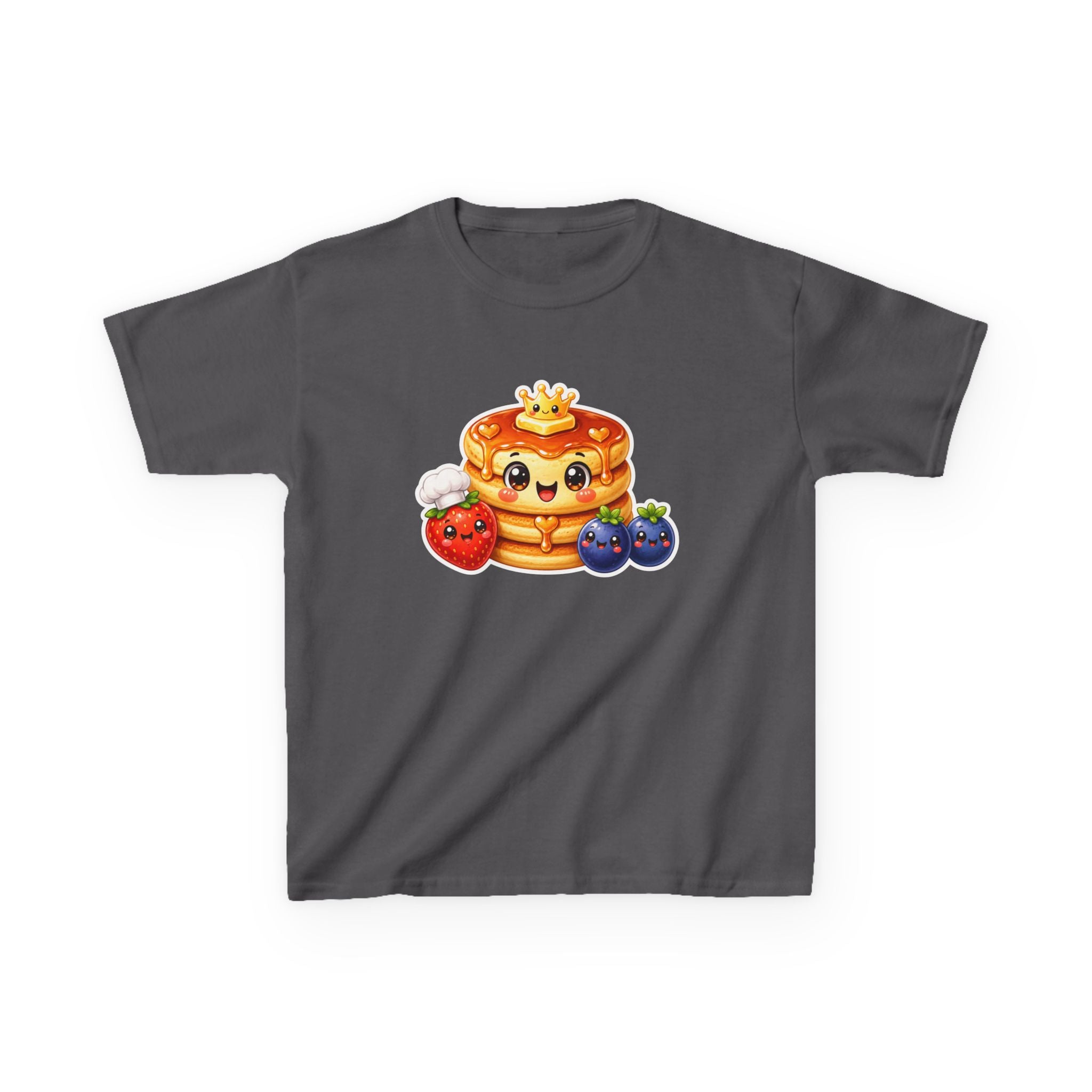 Kids Breakfast T-Shirt — 'Short Stack' Cute Pancake Stack with Smiling Berries Graphic Tee