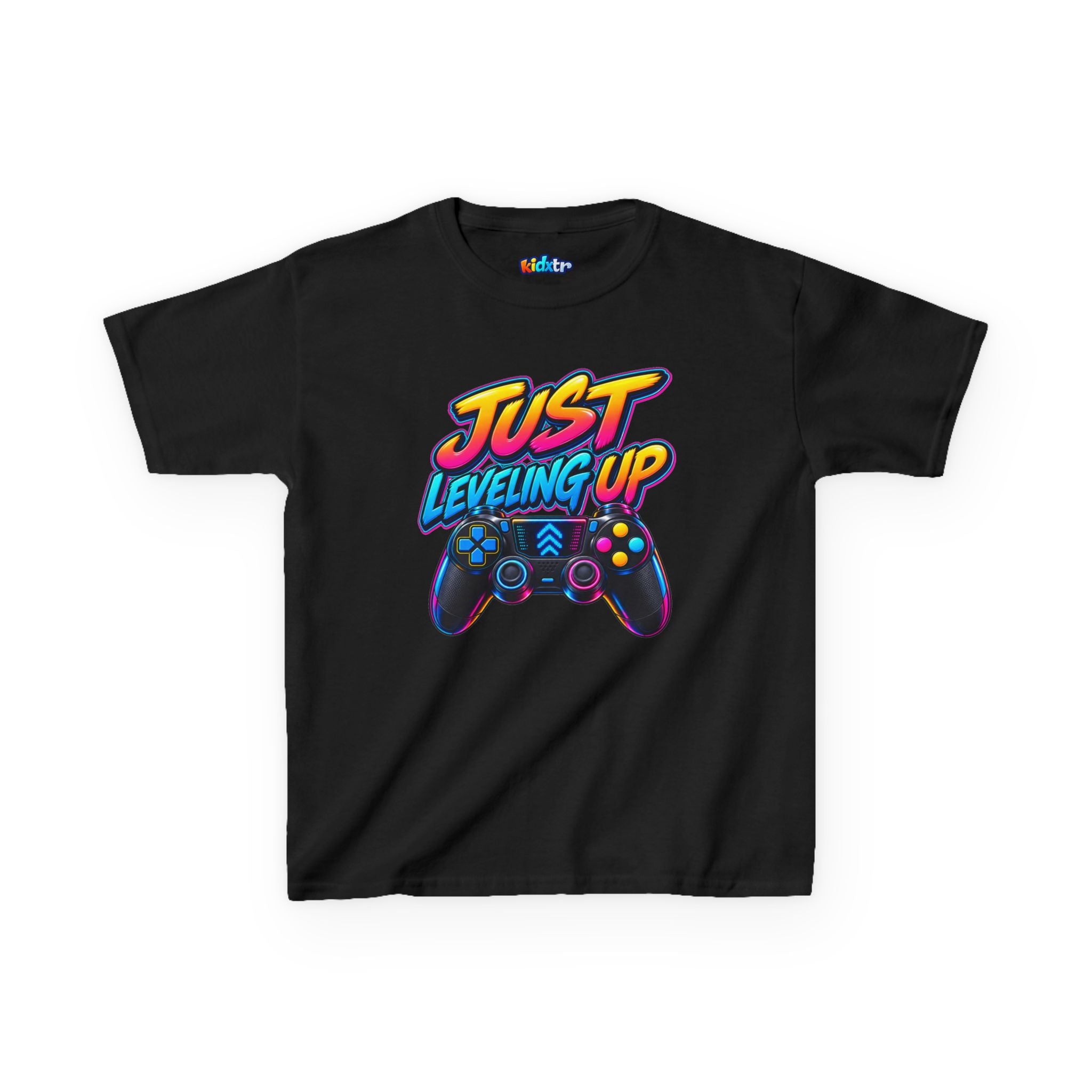 Kidxtr™ Kids Gaming T-Shirt — 'Just Leveling Up' Controller Graphic Tee