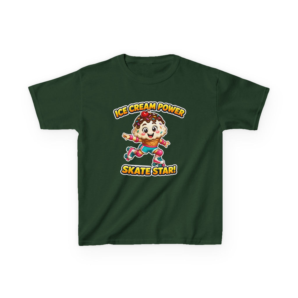 Kids Skate T-Shirt — 'Ice Cream Power Skate Star!' Cute Roller Skater Graphic Tee