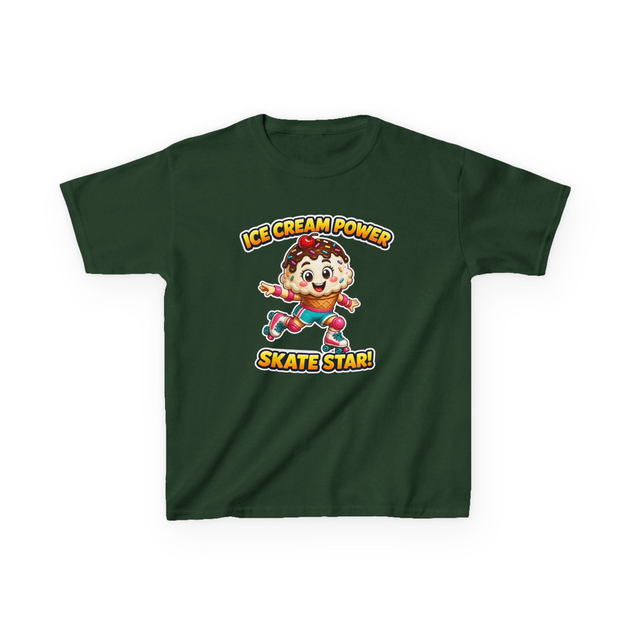Kids Skate T-Shirt — 'Ice Cream Power Skate Star!' Cute Roller Skater Graphic Tee