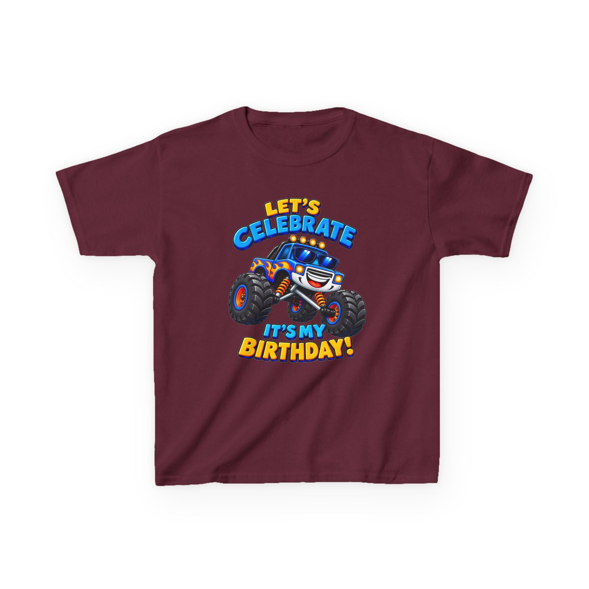 Kids Birthday T‑Shirt — 'Let's Celebrate It's My Birthday!' Monster Truck Tee