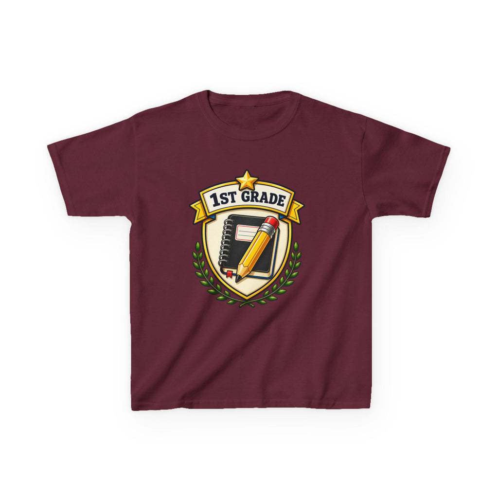 Kids 1st Grade T-Shirt — 'First Day Ready' Pencil & Notebook Badge Graphic Tee