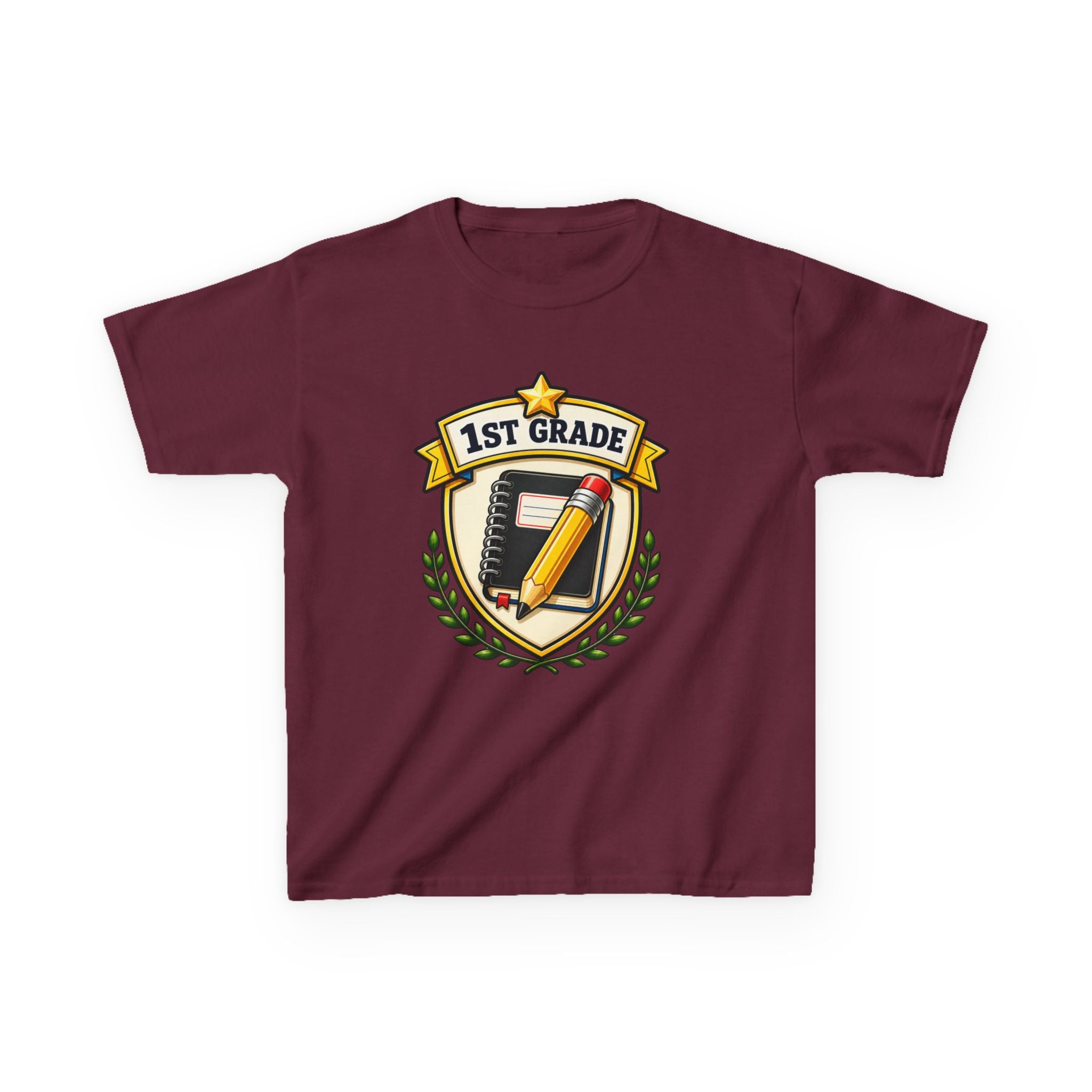 Kids 1st Grade T-Shirt — 'First Day Ready' Pencil & Notebook Badge Graphic Tee