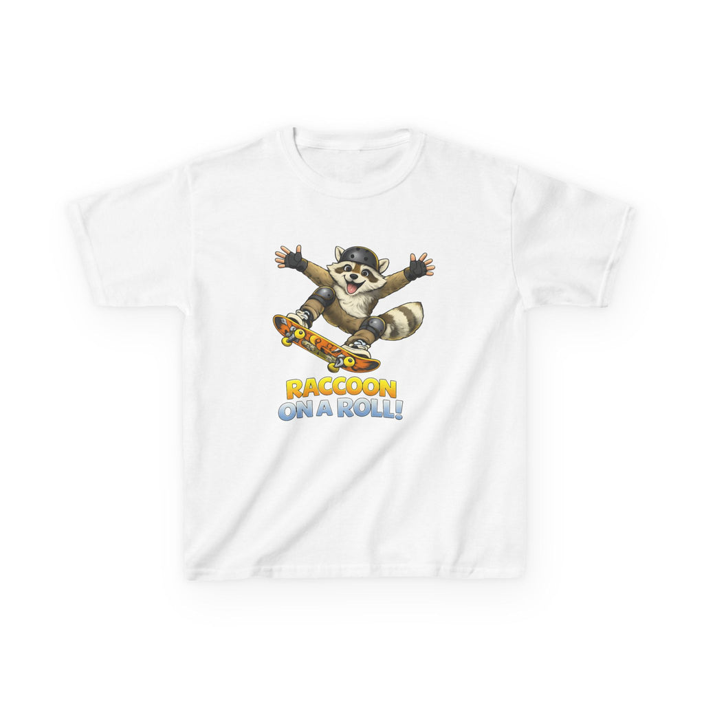 Kids Raccoon T-Shirt — 'Shred & Grin' Skateboarding Raccoon Graphic Tee