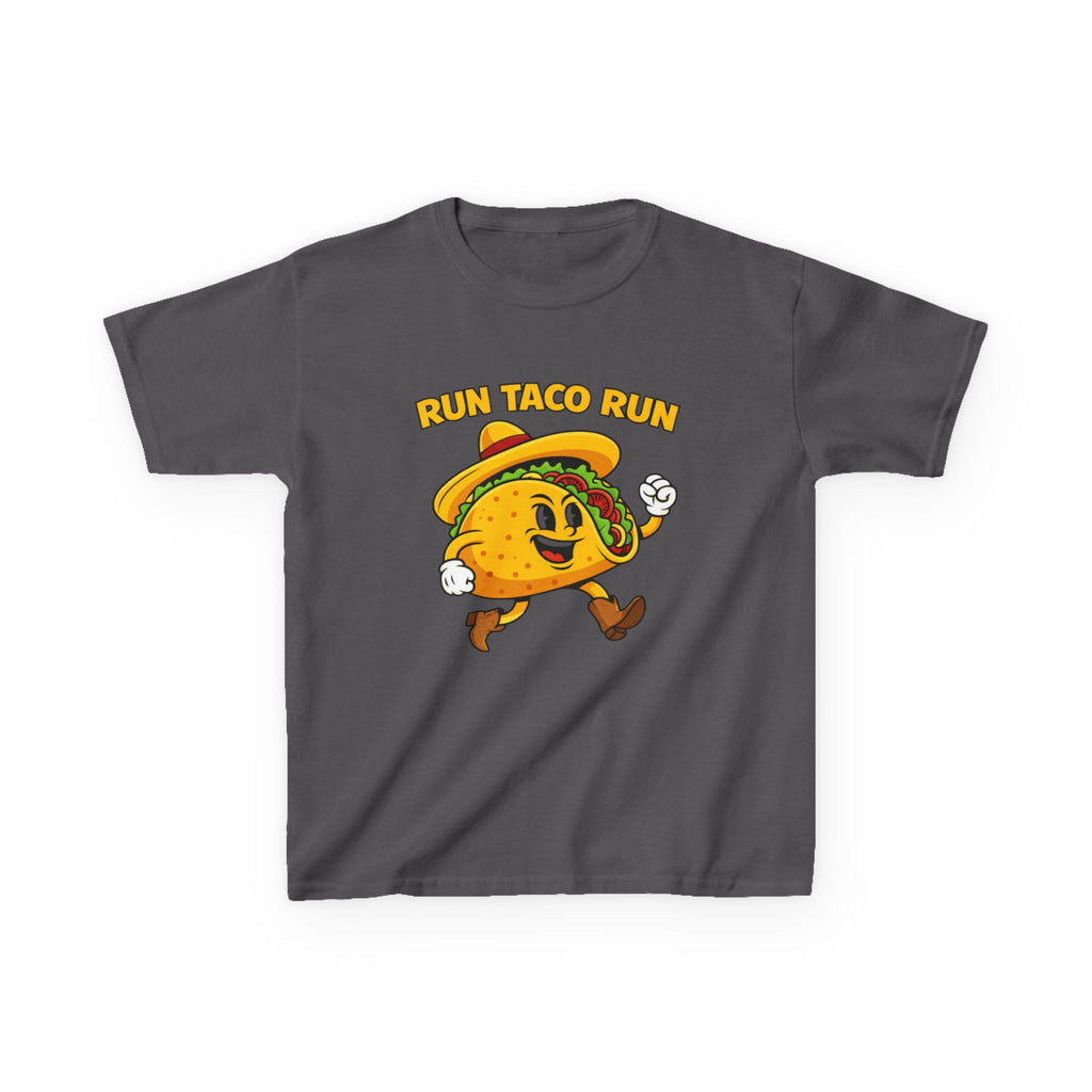 Kids Funny T-Shirt — 'Run Taco Run!' Cute Running Taco Graphic Tee