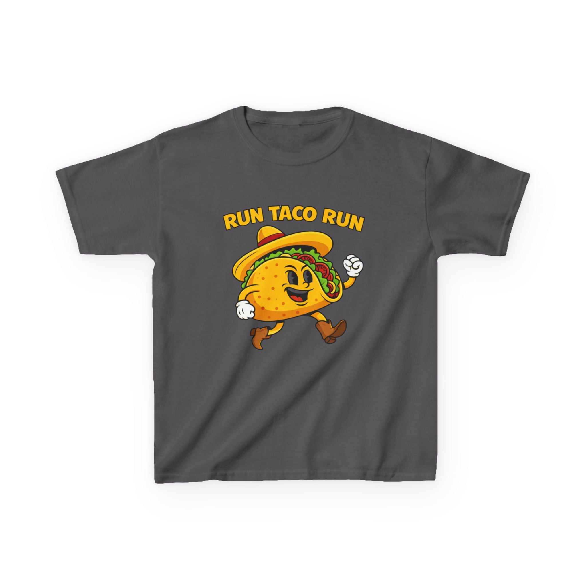 Kids Funny T-Shirt — 'Run Taco Run!' Cute Running Taco Graphic Tee