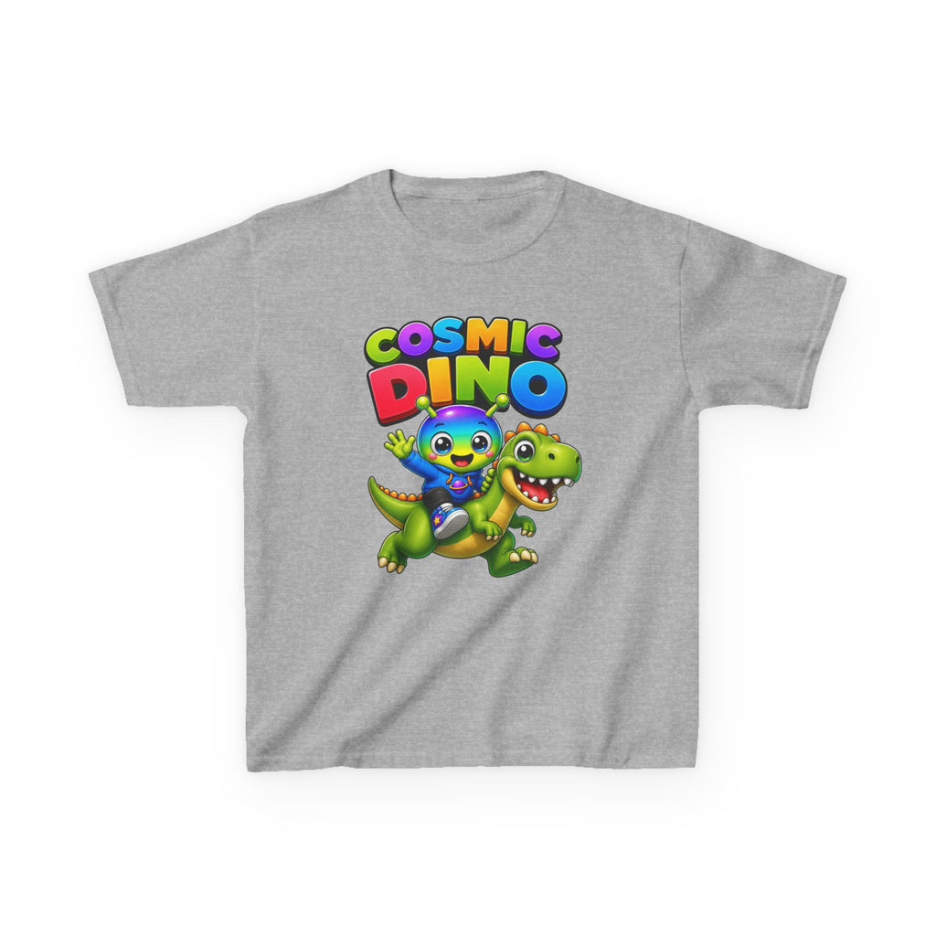 Kids Cosmic Dino T-Shirt — 'Cosmic Dino' Colorful Alien Riding Dinosaur Graphic Tee