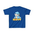 Kids Dinosaur T-Shirt — 'HAPPY' Cute Blue Dino Graphic Tee
