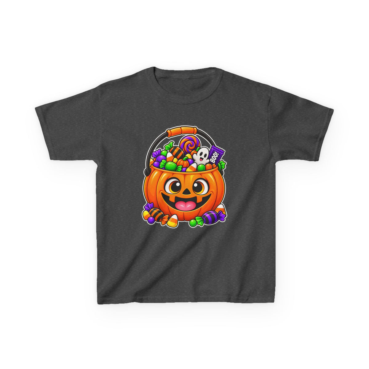 Kidxtr™ Kids Pumpkin T-Shirt — 'Trick or Treat' Jack-O-Lantern Candy Basket Graphic Tee